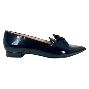 Bandolino Women's Auggie3 Bow Pointed Toe Tailored Loafers Navy Patent Size 7.5M
